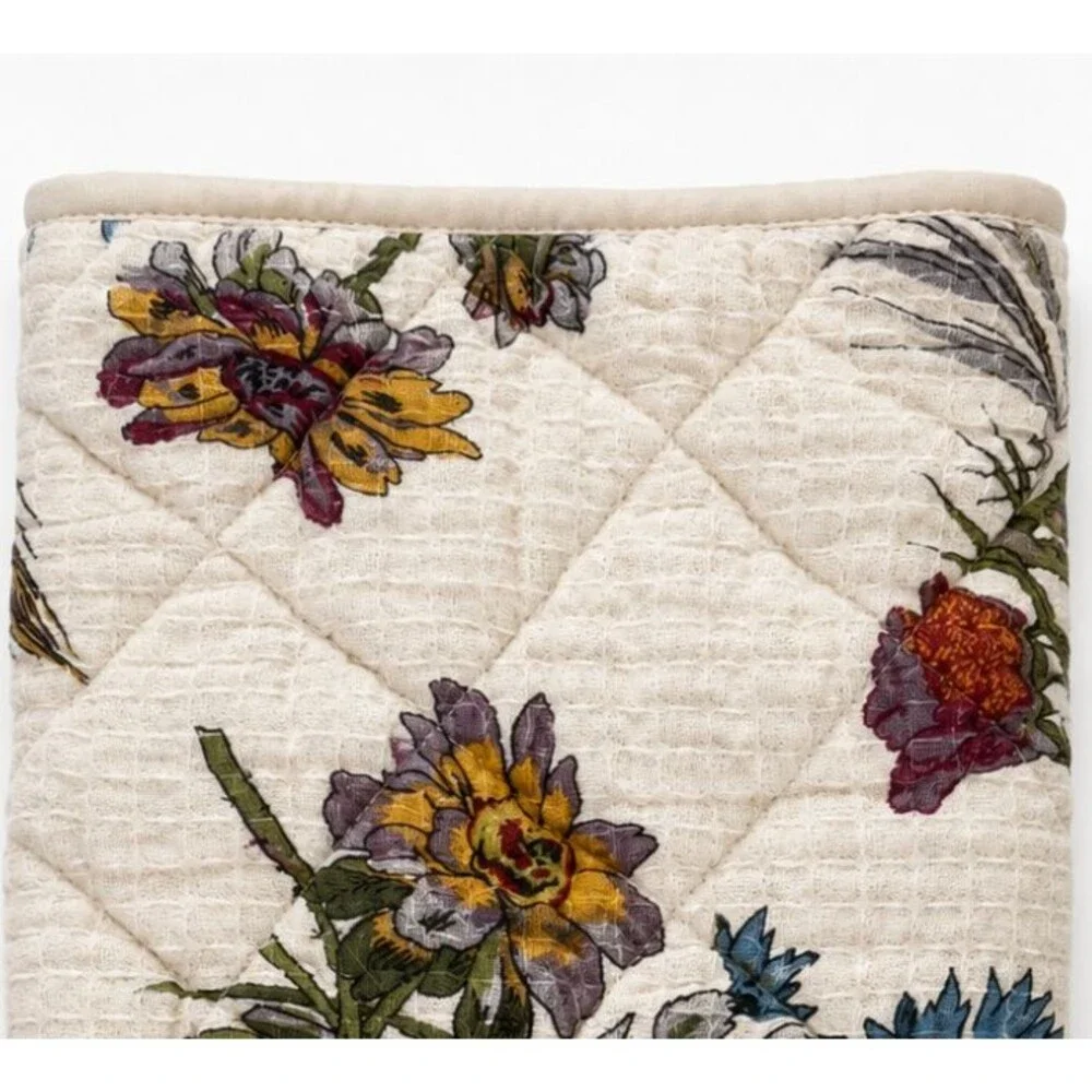 April Cornell Beige WILDFLOWERS Drying Mat Gauze Waffle Weave Top Quilted Back